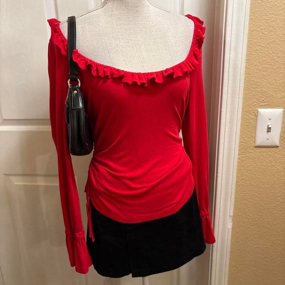Maeve red long sleeve blouse with ruffles. Size medium
